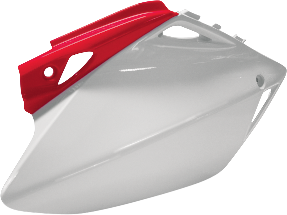 Acerbis red and white body side panels for motorcycles, featuring the Bill's Exhausts logo on the product.