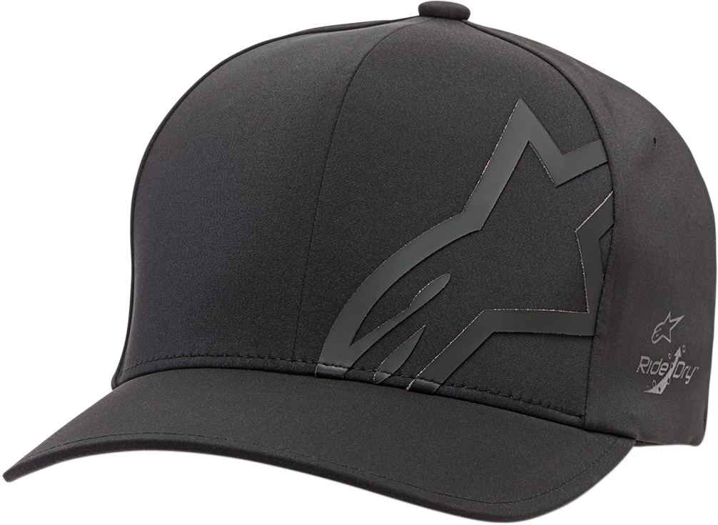 Black Alpinstars Corp Delta Hat in Small/Medium size, featuring a stylish design and adjustable fit.