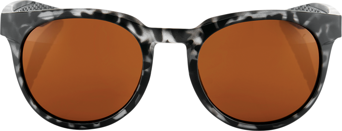 Black Havana 100% Campo sunglasses with bronze lenses from Bill's Exhausts, featuring a stylish frame and tinted lenses.