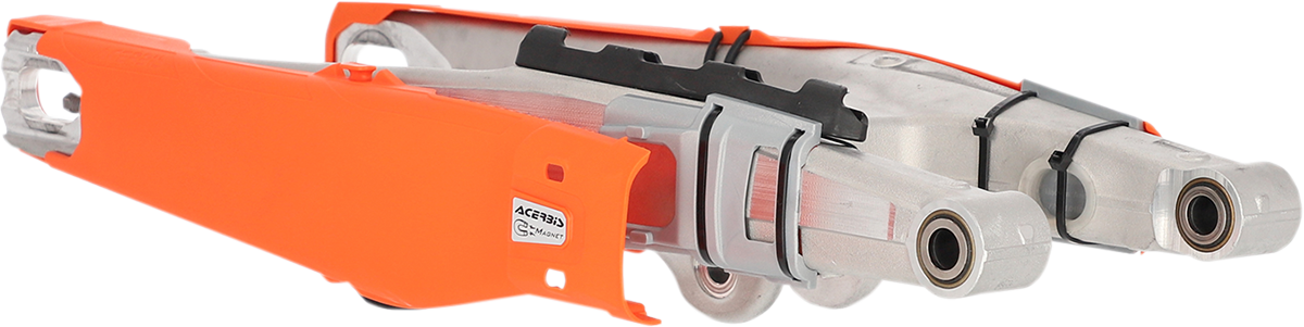 Orange Acerbis Swing Arm Guard for motorcycle body protection, designed to fit with Bill's Exhausts branding.