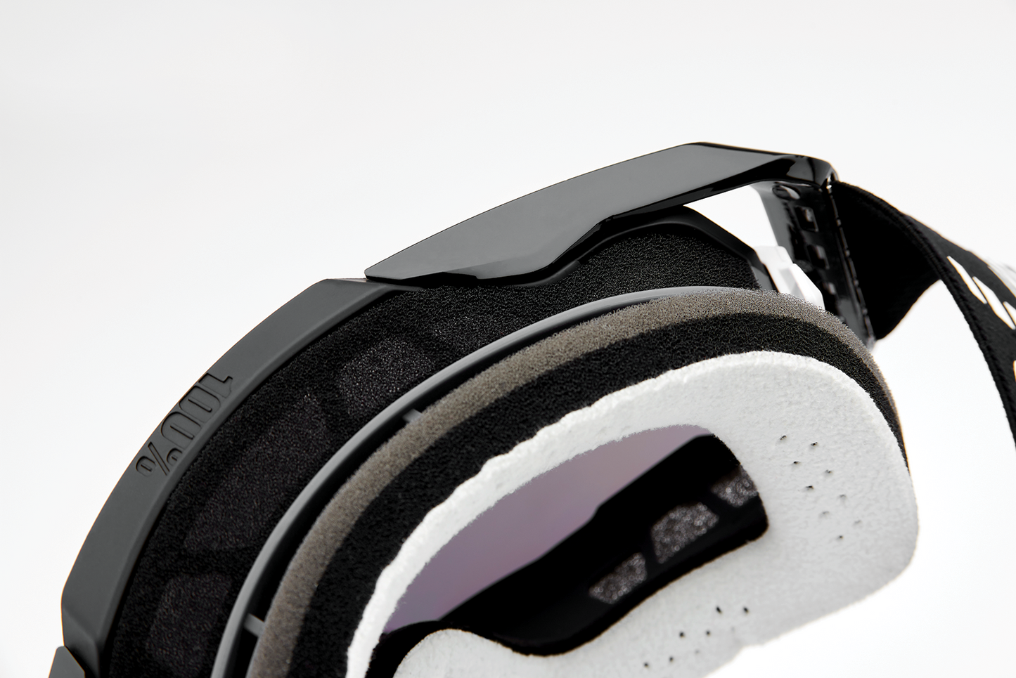 Bill's Exhausts 100% Armega goggles in black with silver flash mirror lenses, showcasing the sleek eye protection design.