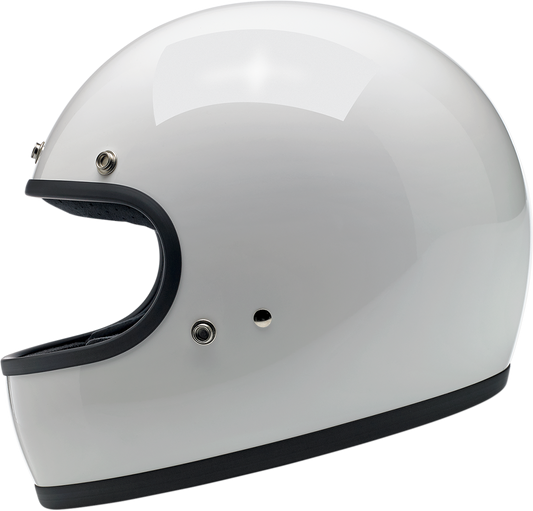 BILTWELL Gringo helmet in glossy white, XL size, featuring a sleek motorcycle helmet design with ventilation vents and a secure strap.