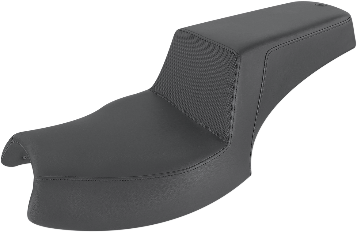 Black SADDLEMEN Step Up Seat with gripper surface, designed for motorcycles, featuring durable construction and ergonomic design.