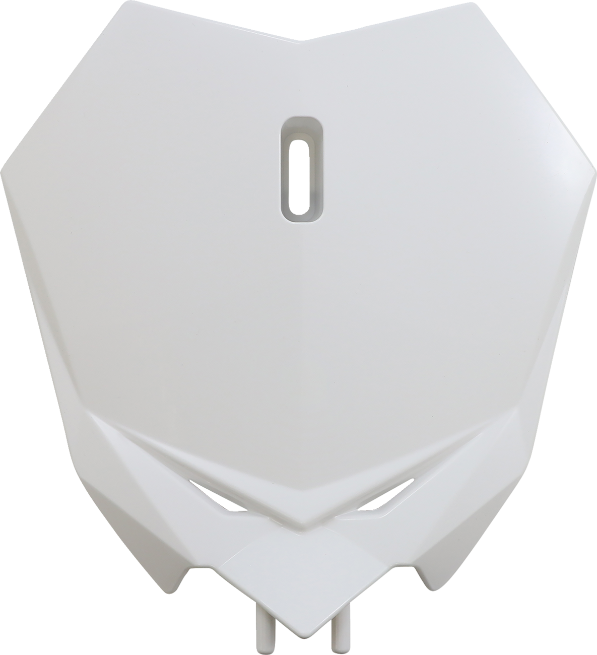 ACERBIS white front number plate for motorcycles, showcasing sleek body design with mounting holes for easy installation.