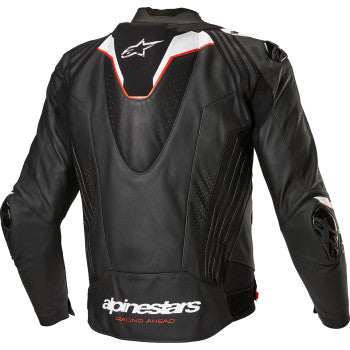 Alpinestars Missile v3 Ignition leather motorcycle jacket in black and white, with armor details and sporty fit, US 42 / EU 52.
