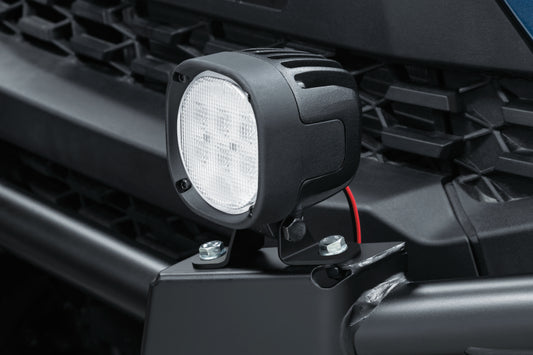 Kuryakyn Takrak driving light mounts for Polaris Ranger front bumpers, durable metal brackets for off-road lighting installation