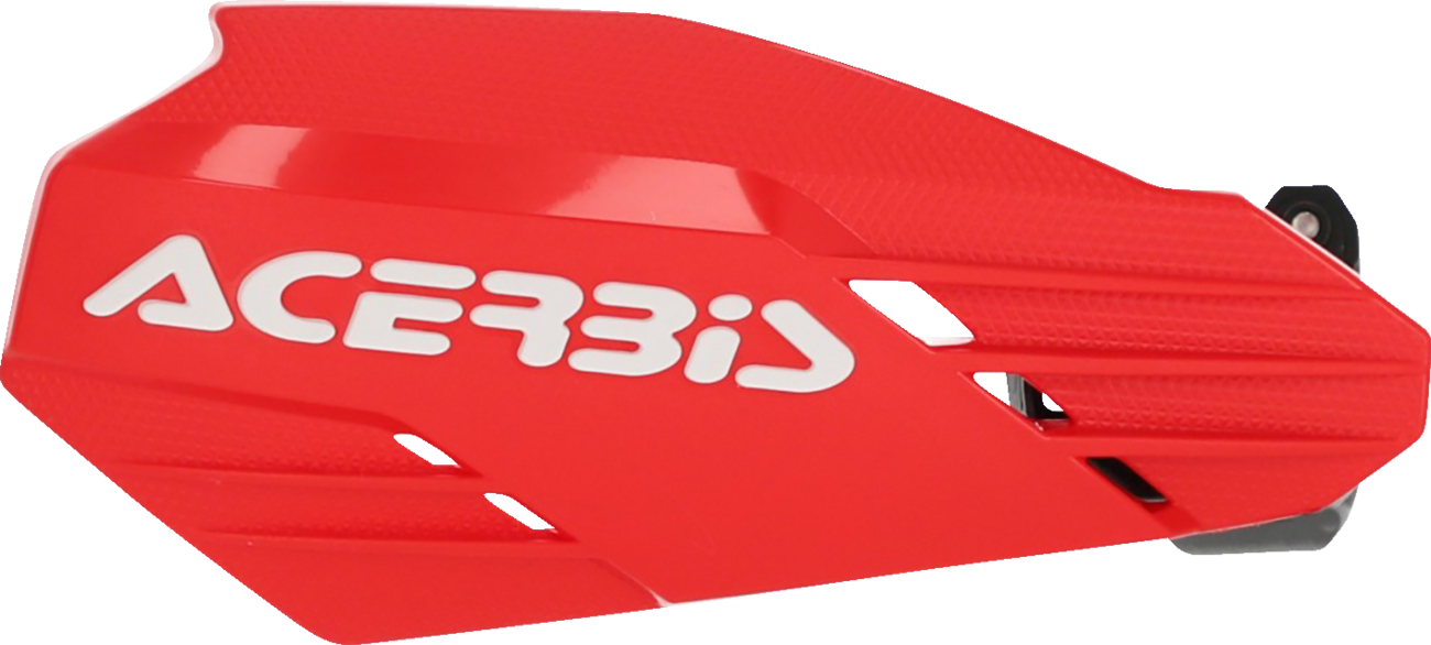 Acerbis K-Linear red and black motorcycle handguards mounted on handlebars, providing protection and style.