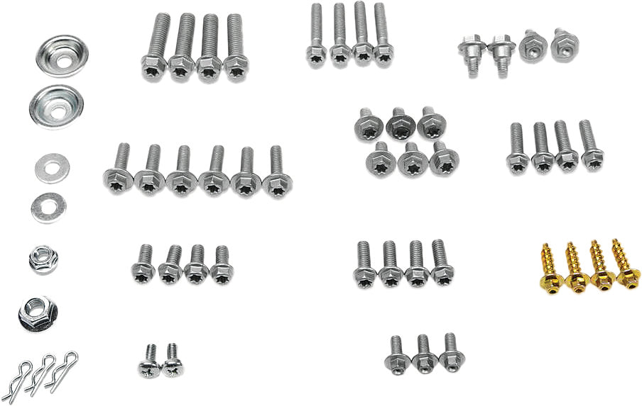Motion Pro MP Euro Metric Hardware Kit for KTM and Husqvarna motorcycles, showing assorted nuts, bolts, and fasteners.