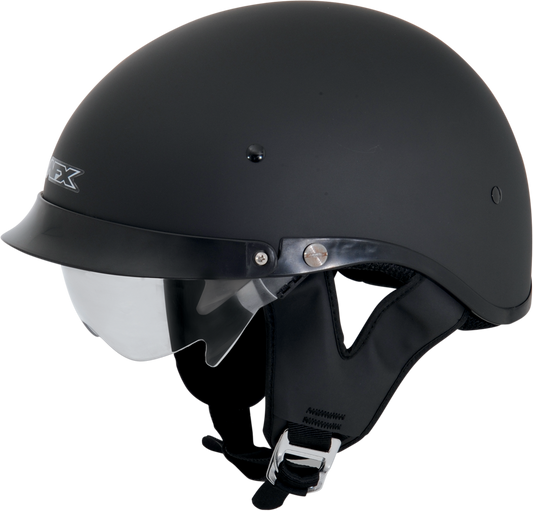 Matte black AFX FX-200 helmet in medium size, with smooth aerodynamic design and clear visor for motorcycle riding safety.