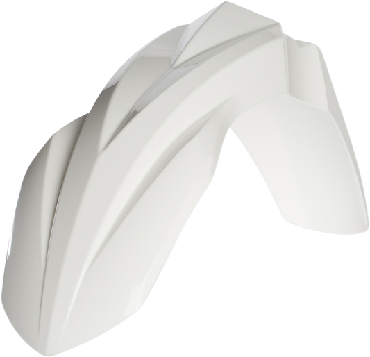 Acerbis white front fender for motorcycles, made of durable body material, designed for off-road or motocross bikes.