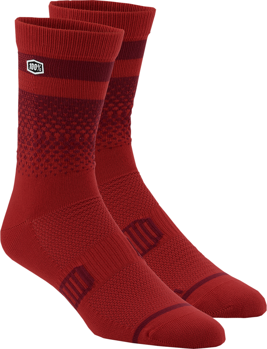 Bill's Exhausts Advocate Socks in cherry and brick color, small/medium size with a vibrant, patterned design on soft fabric.