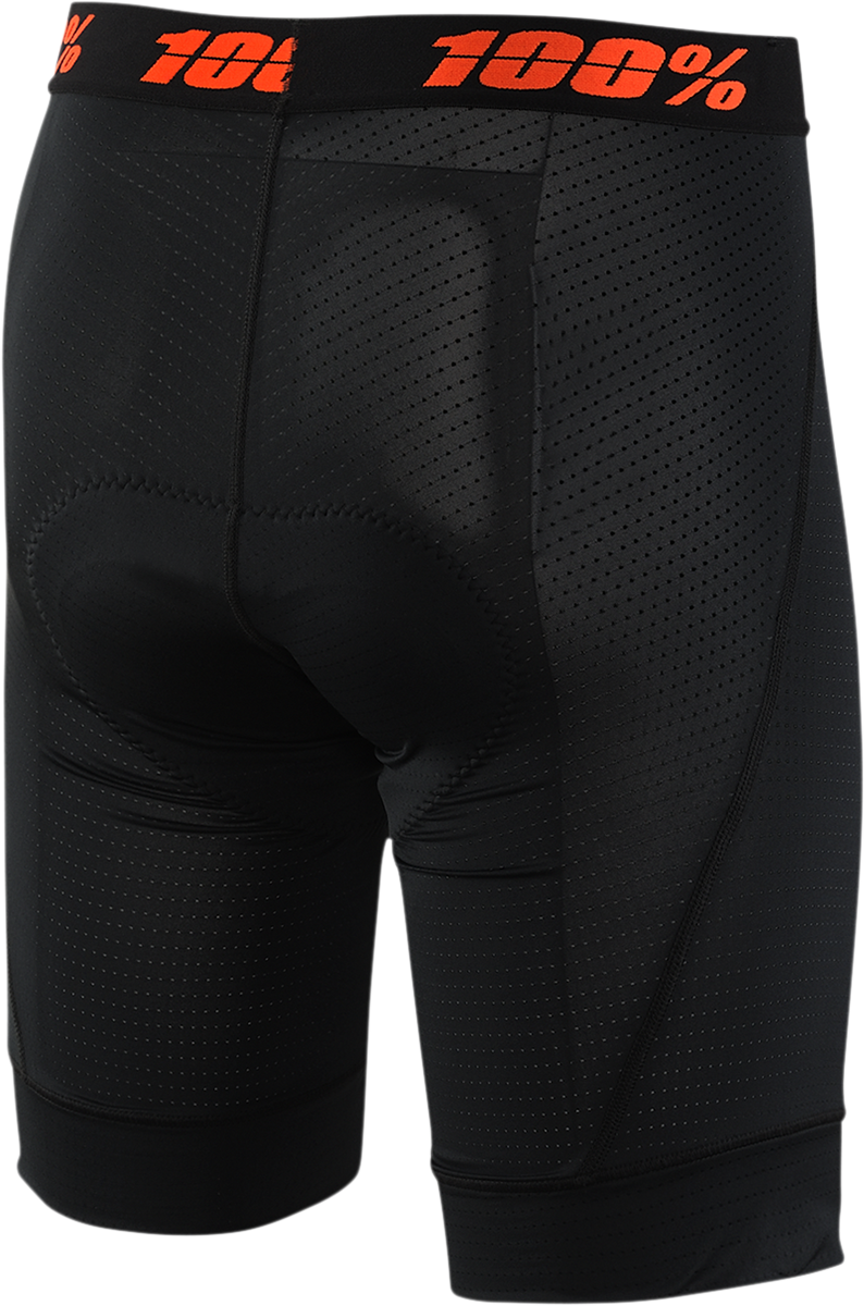 Black 100% Youth Crux Liner Shorts by Bill's Exhausts, US size 22, shown flat with waistband and leg openings.