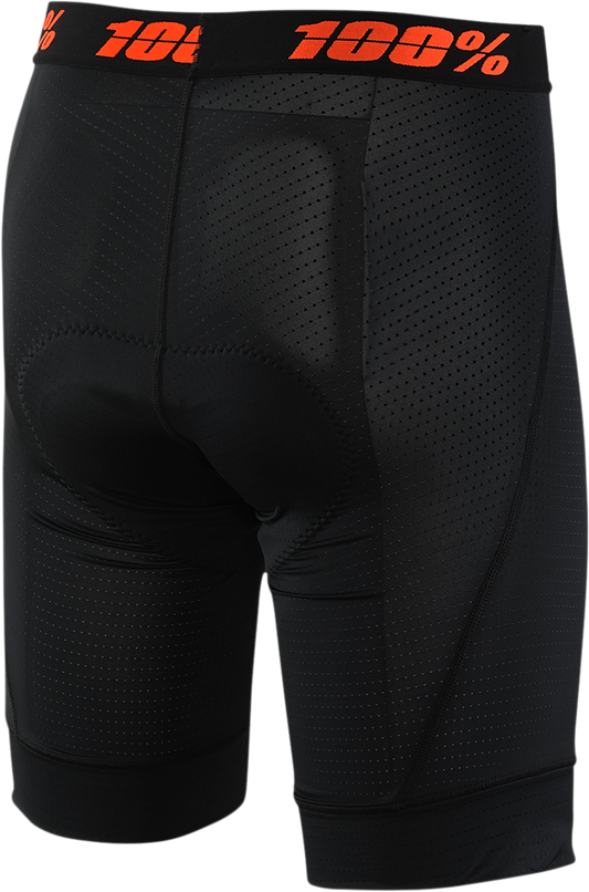 Black 100% Youth Crux Liner Shorts by Bill's Exhausts, US size 24, shown with waistband and fabric details.