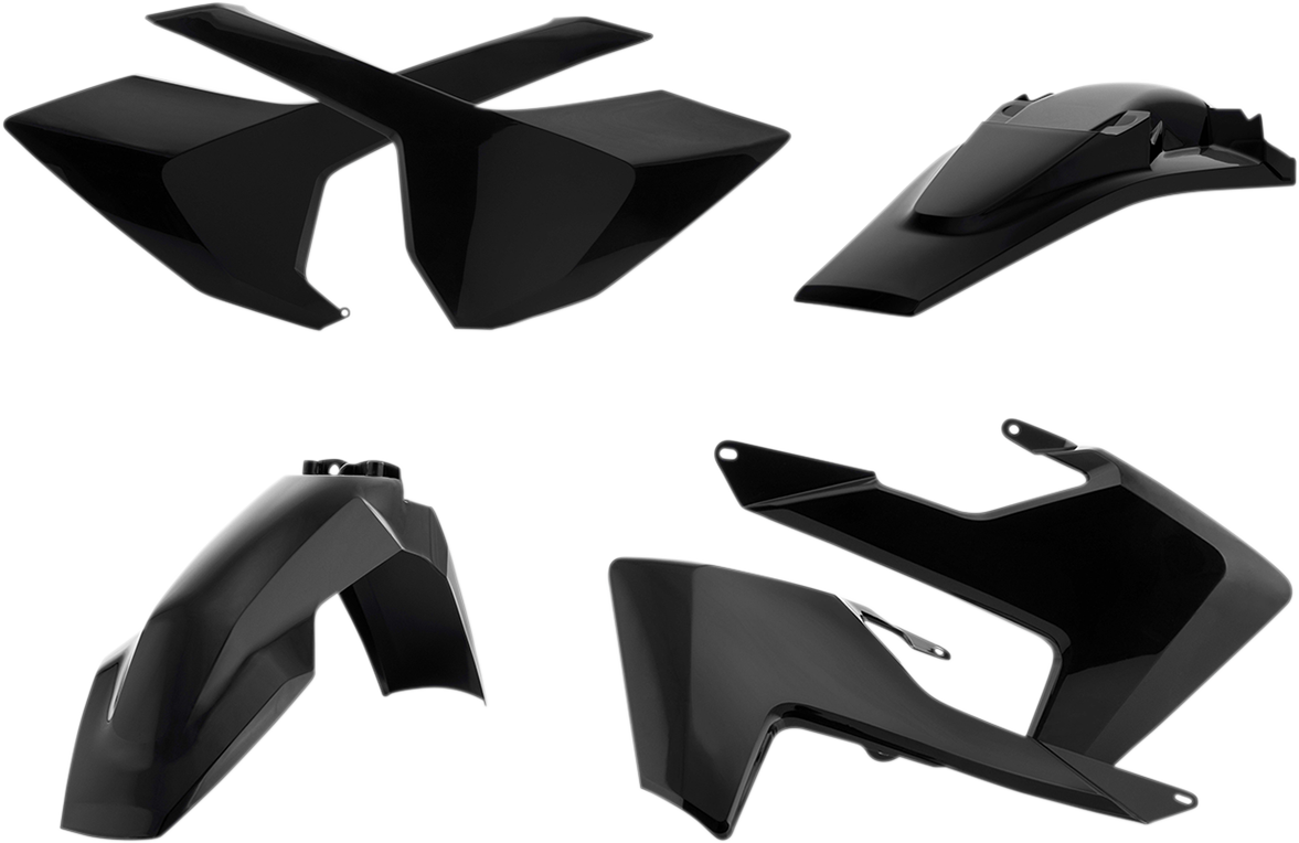 A black Acerbis standard replacement body kit for motorcycle, shown as a sleek, durable plastic body part.