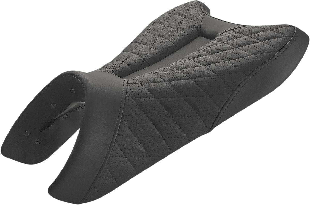 Black SADDLEMEN LS Track Seat with lattice stitching for Duke 790/890 (2019-2023), designed for Bill's Exhausts motorcycle seats.