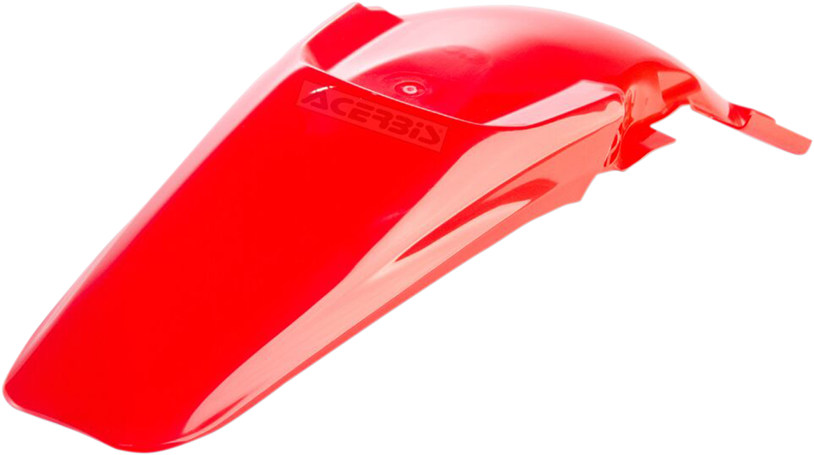 Red ACERBIS rear fender for motorcycle, body part designed by Bill's Exhausts, shown in image with mounting details.