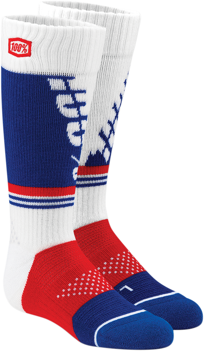 White Youth Torque Socks by Bill's Exhausts in Large/X-Large size, featuring a comfortable fit and sporty design.