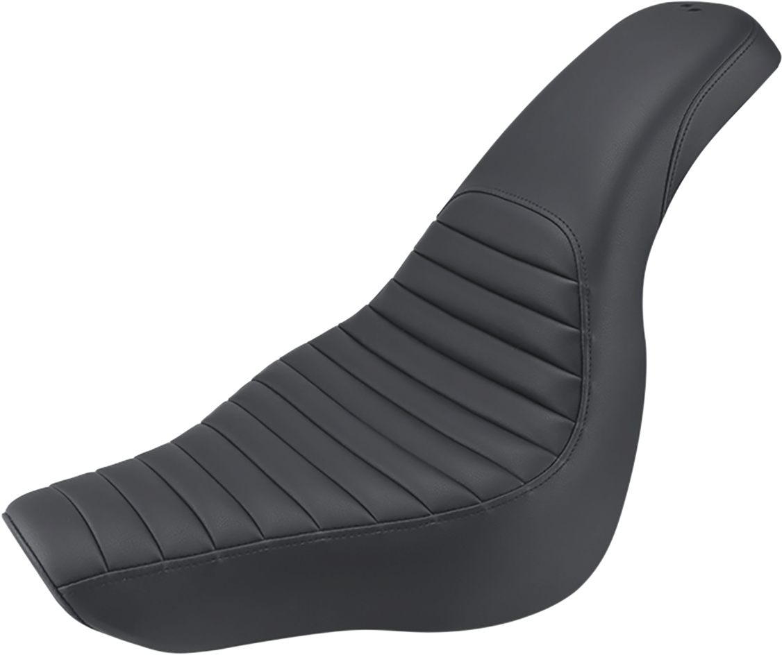 SADDLEMEN Profiler Seat with tuck and roll design for Harley Softail motorcycles, featuring soft, padded leather comfort.