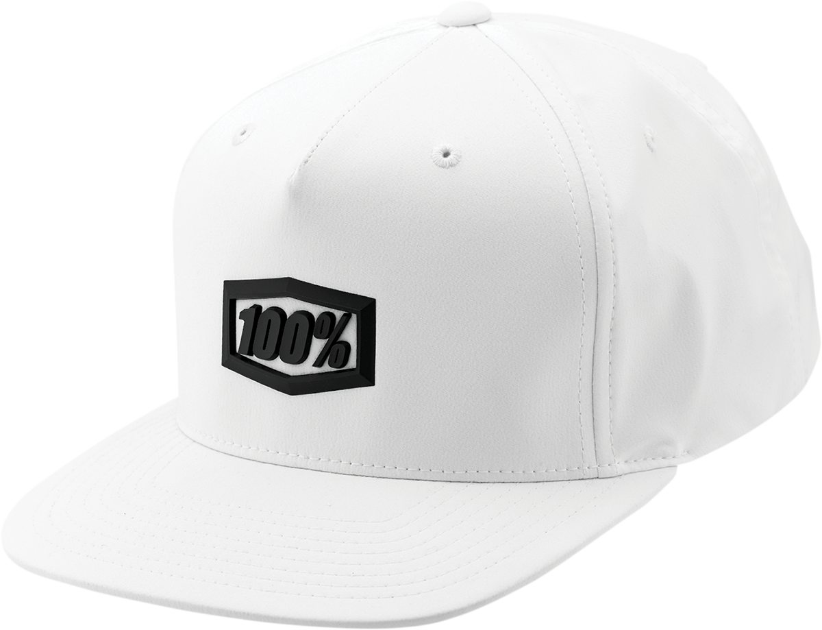 White 100% Enterprise hat by Bill's Exhausts, one size, with adjustable strap and embroidered logo on the front.