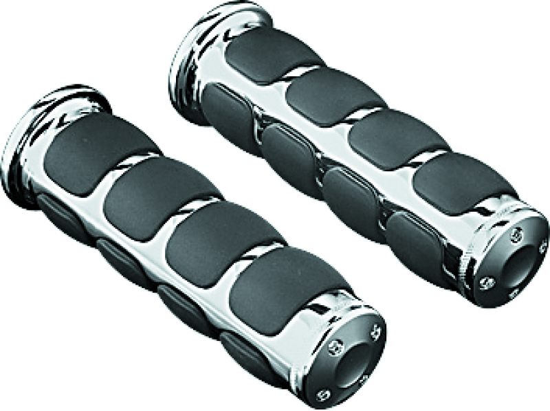 Kuryakyn Universal ISO motorcycle handlebar grips in chrome with non-slip, comfortable design for 1-inch bars
