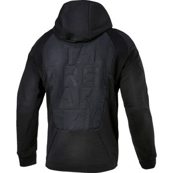 Black ALPINESTARS MSE Hybrid Hooded Jacket in XL, featuring a stylish hood and front zipper, designed for comfort and style.