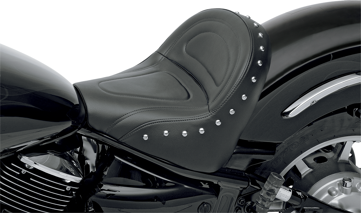 Studded SADDLEMEN Solo Seat for XVS1100 motorcycle, featuring a sleek design and comfortable padding.