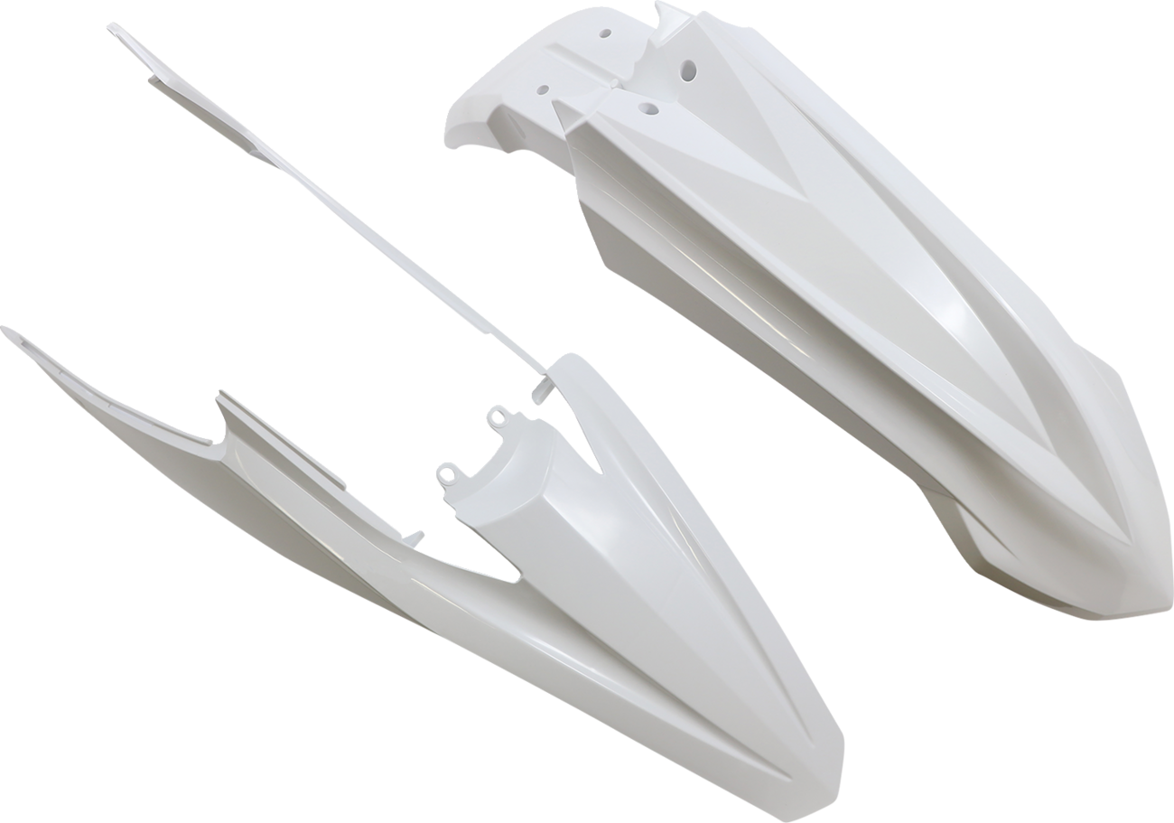 A white Acerbis full replacement body kit for motorcycle, displayed on a plain background, showcasing the product's clean design.