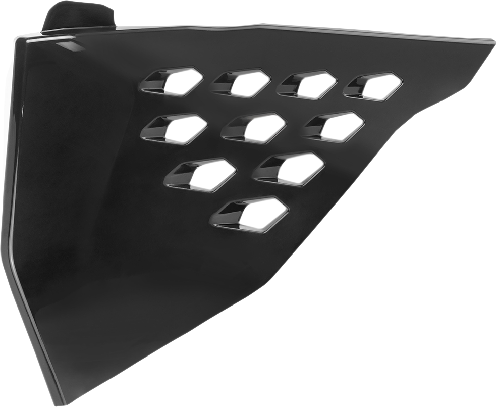 Black ACERBIS Airbox Cover with venting for motorcycle, designed by Bill's Exhausts.