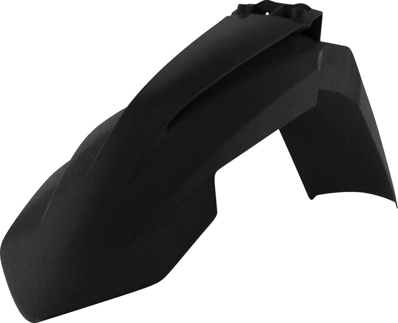 Acerbis black and metallic front fender for off-road motorcycle, made of durable body material with mounting points visible.