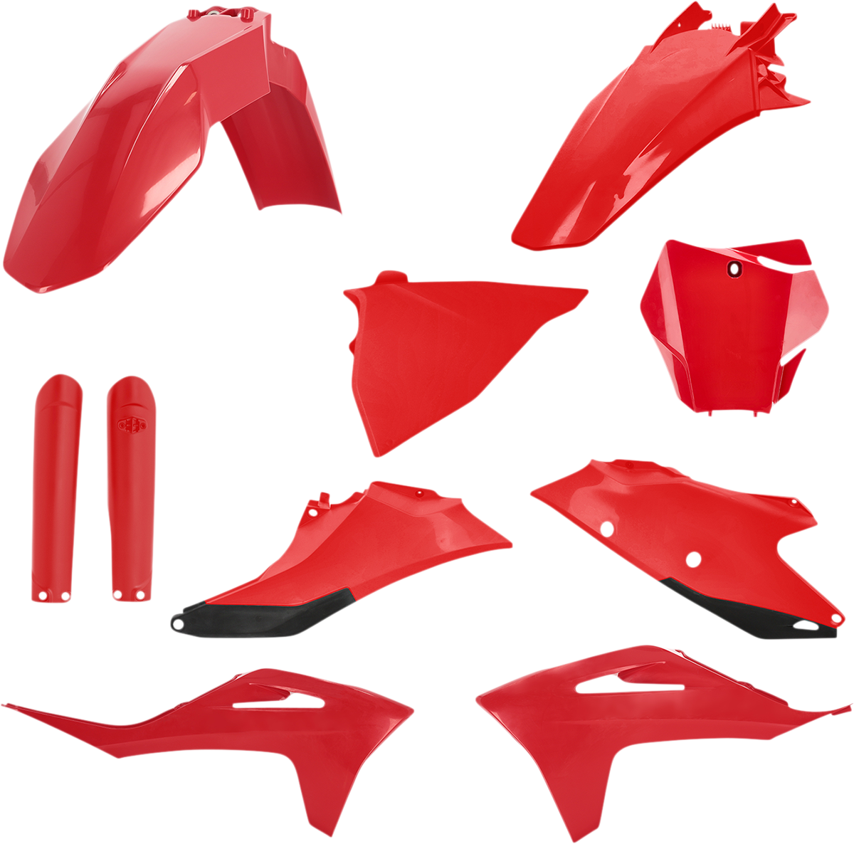 Acerbis full replacement body kit in OEM red and black for motorcycle, featuring streamlined body panels and detailed design.
