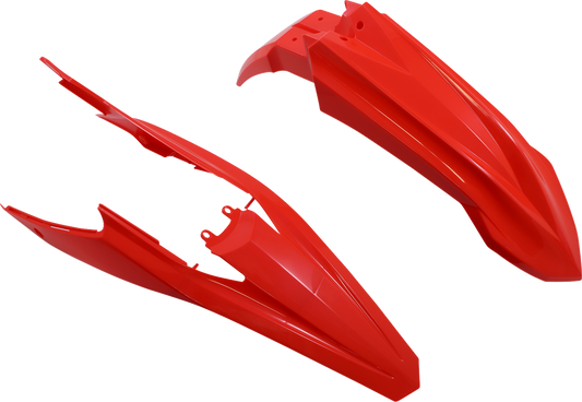 A red Acerbis full replacement body kit for motorcycles, featuring sleek, aerodynamic design panels with detailed bodywork.