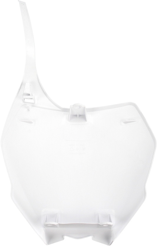 White ACERBIS front number plate for YZ125/250 motocross bikes, body part with mounting holes, designed for durable race use.