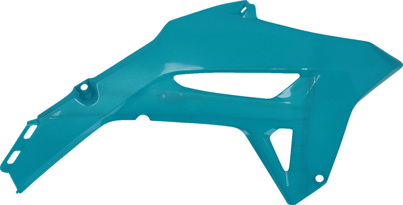 Acerbis teal radiator shrouds for motorcycle body, featuring sleek design and vibrant teal color for enhanced engine cooling and style.
