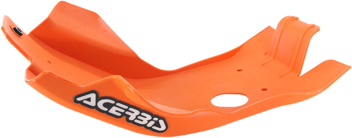 Orange ACERBIS skid plate for Husqvarna and KTM motorcycles, designed to protect the bike's body during off-road riding.