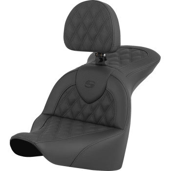 SADDLEMEN RoadSofa™ Seat - Lattice Stitch - with Driver Backrest - FLFB/FXBR '18-'24 818-27-182BR - Howling Moto