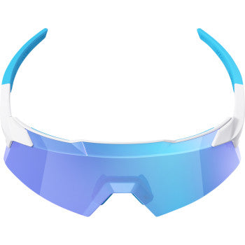 Bill's Exhausts Aerocraft sunglasses in matte white with HiPER blue lenses, showcasing sleek, modern design and reflective blue tint.