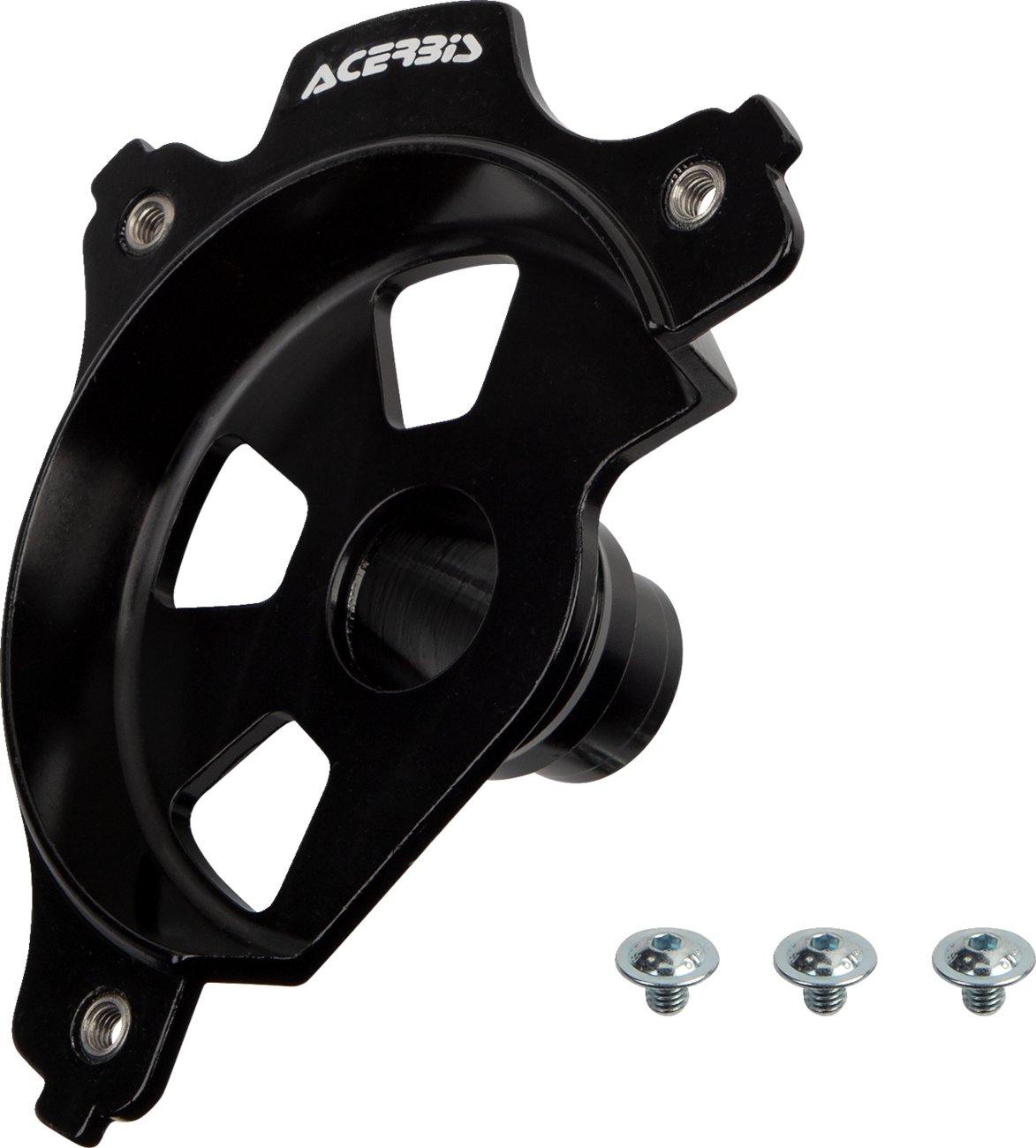Black ACERBIS disc cover mount for TC, SX, MC models, body part for motorcycle from Bill's Exhausts.