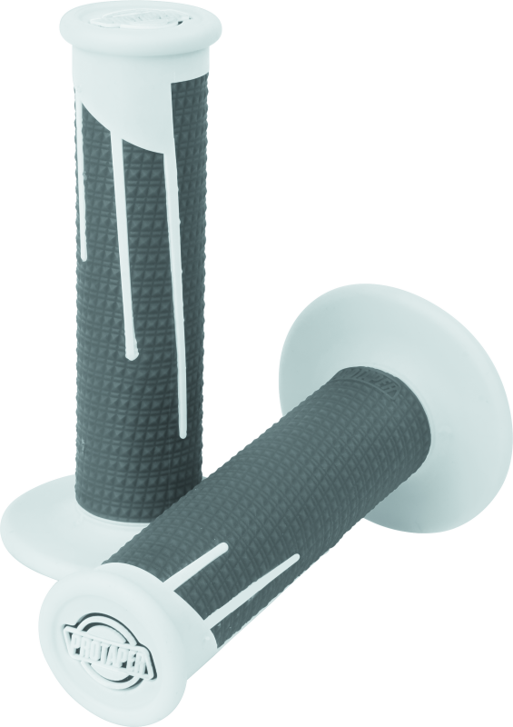 ProTaper full diamond clamp-on motorcycle grips in white and dark gray with textured surface for improved grip.
