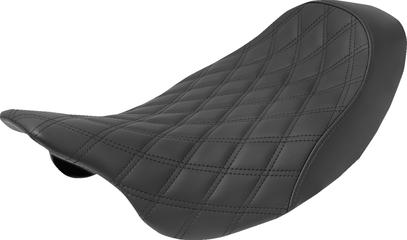Black SADDLEMEN Renegade Solo Seat with lattice stitching for '08-'23 Harley FLH motorcycles, designed for comfort and style.