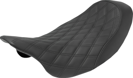 Black SADDLEMEN Renegade Solo Seat with lattice stitching for '08-'23 Harley FLH motorcycles, designed for comfort and style.