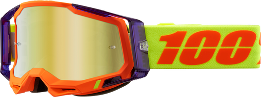 Bill's Exhausts Racecraft 2 Goggles in gold mirror with wide strap and tinted lenses, designed for racing or extreme sports.