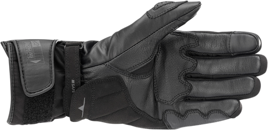 Alpinestars SP-365 Drystar® motorcycle gloves in black and anthracite, medium size, showing the textured leather and reinforced knuckles.