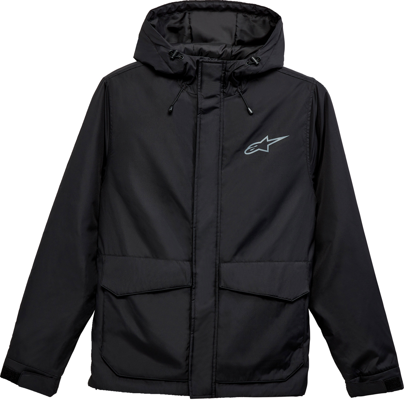 Alpinestars Fahrenheit winter jacket in black, XL size, featuring a padded design and a front zipper for cold weather protection.