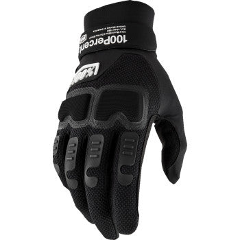 Black 100% Langdale Gloves in 2XL size by Bill's Exhausts, showing durable leather construction and secure wrist closure.