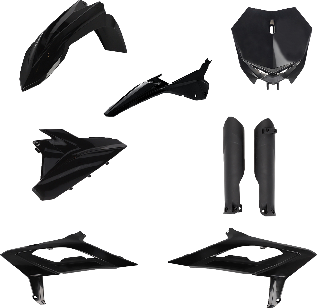 Acerbis black full replacement motorcycle body kit, featuring sleek, aerodynamic design with detailed body panels and brand logo.
