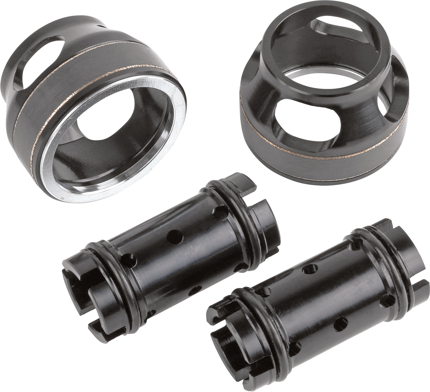 ZETA ZE56-31030 lowering inner kit for KYB Twin Chamber AOS front forks, with 30mm and 50mm adjustable drop, shown on front forks.