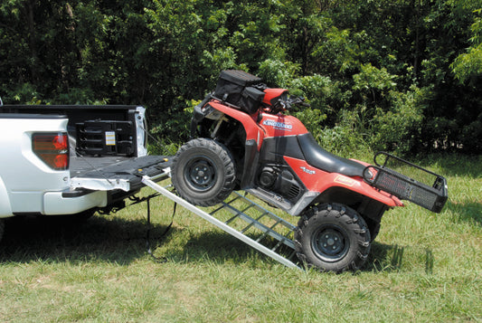QuadBoss Bifold Ramp 44x71 lightweight aluminum power sports ramp with secure straps for easy loading and transportation