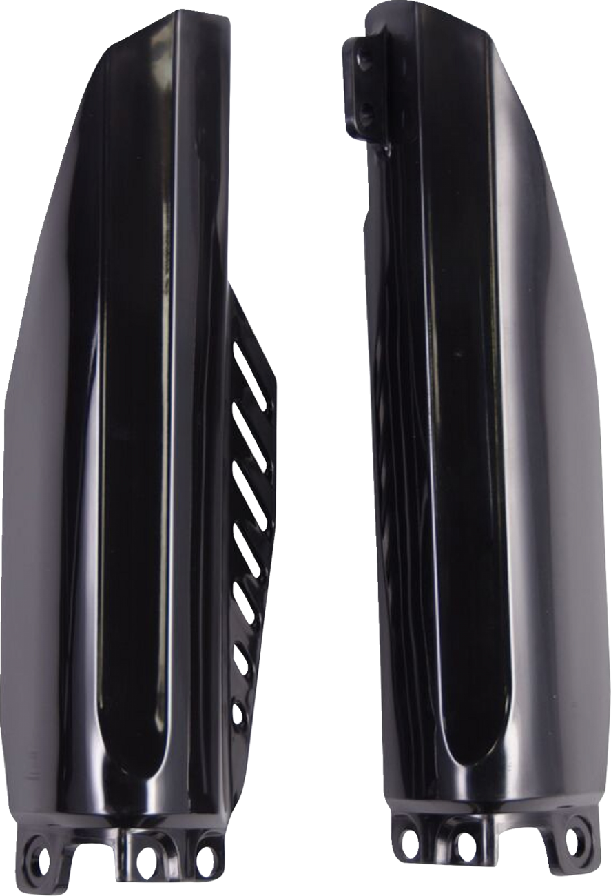 White Acerbis lower fork cover for CR85 and CRF150R motocross bikes, mounted on front fork, showing protective body part.