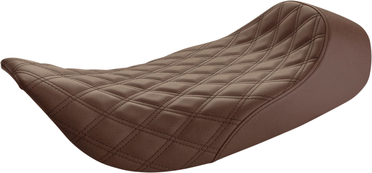Bill's Exhausts SADDLEMEN Renegade Solo Seat in brown with lattice stitching, designed for motorcycle seats.