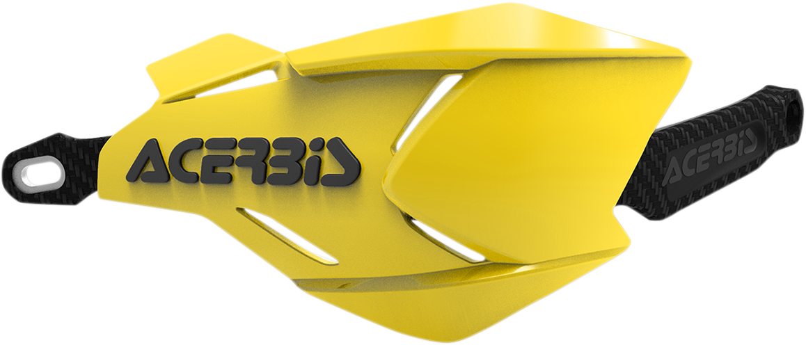 Acerbis X-Factory yellow and black motorcycle handguards attached to handlebars for protection.